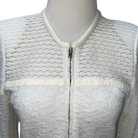 IRO Hurley White Leather Trim Textured Knit Zip Jacket FR38 Pockets Embroidered - Picture 5 of 12